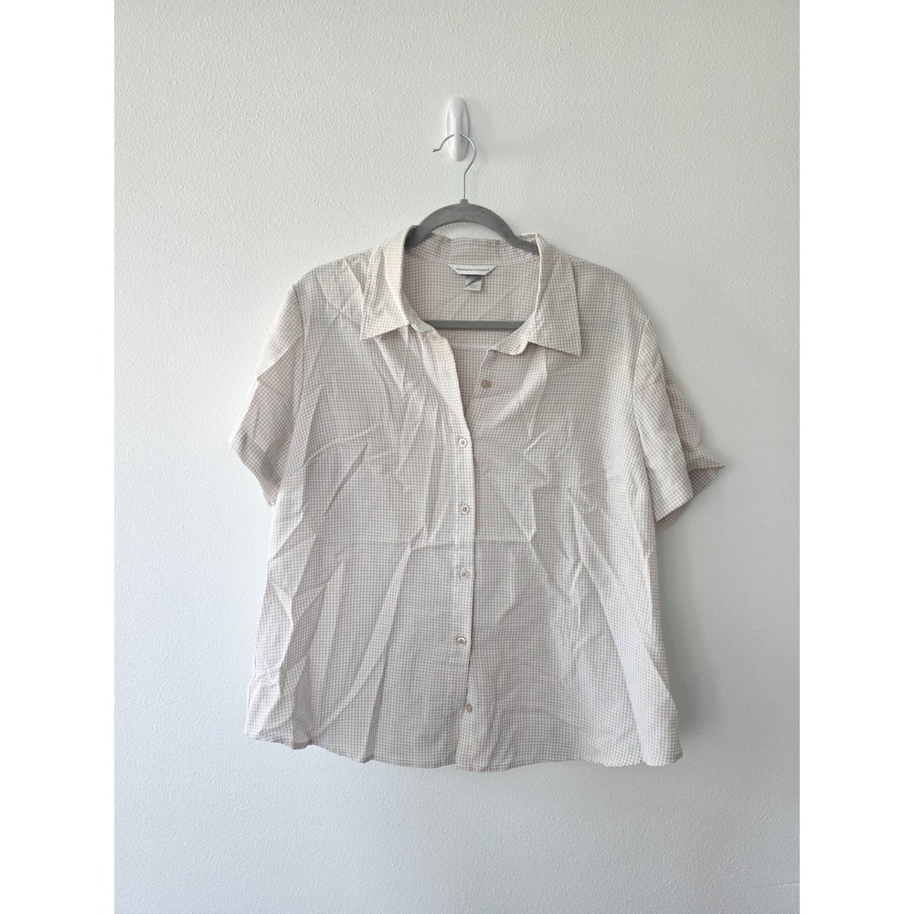 Christopher & Banks Tan Gingham Short Sleeve Button Down Shirt XL